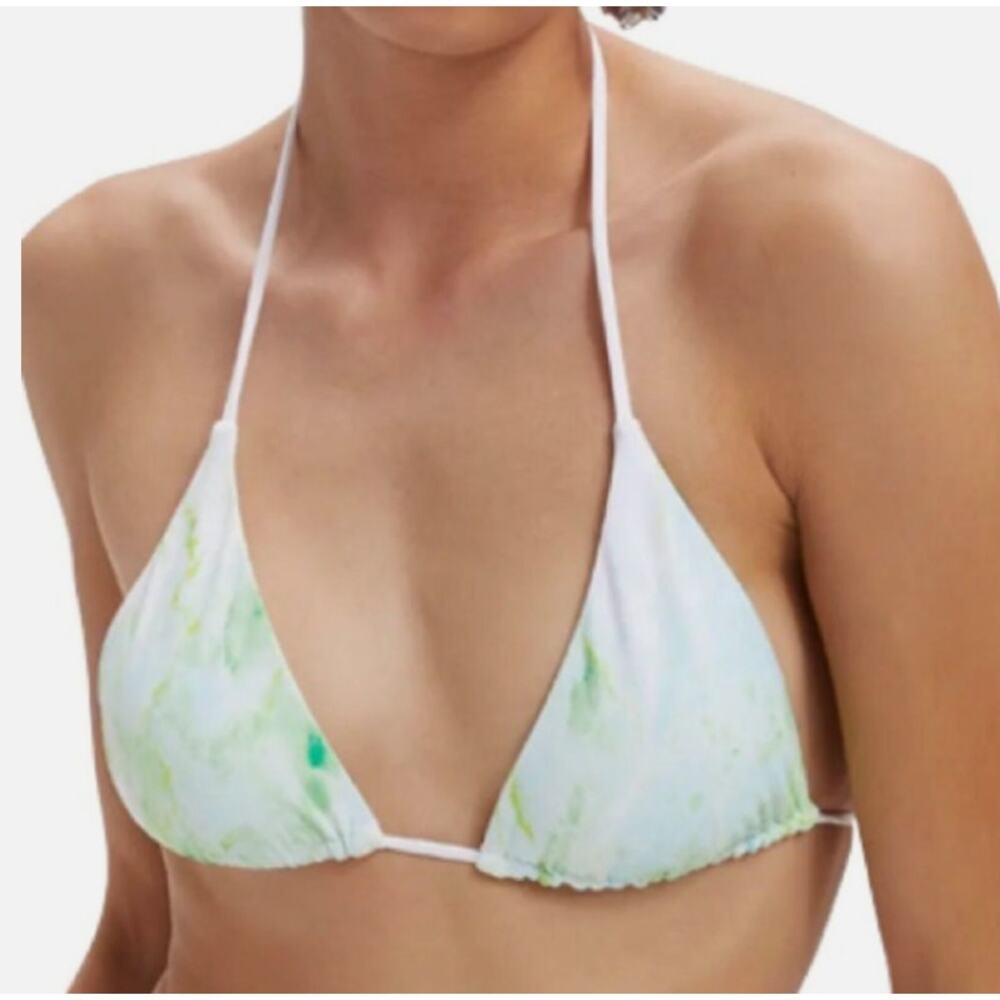 Good American Tiny Ties Bikini Top Green Marble Pastel Beach Sexy Women's Medium